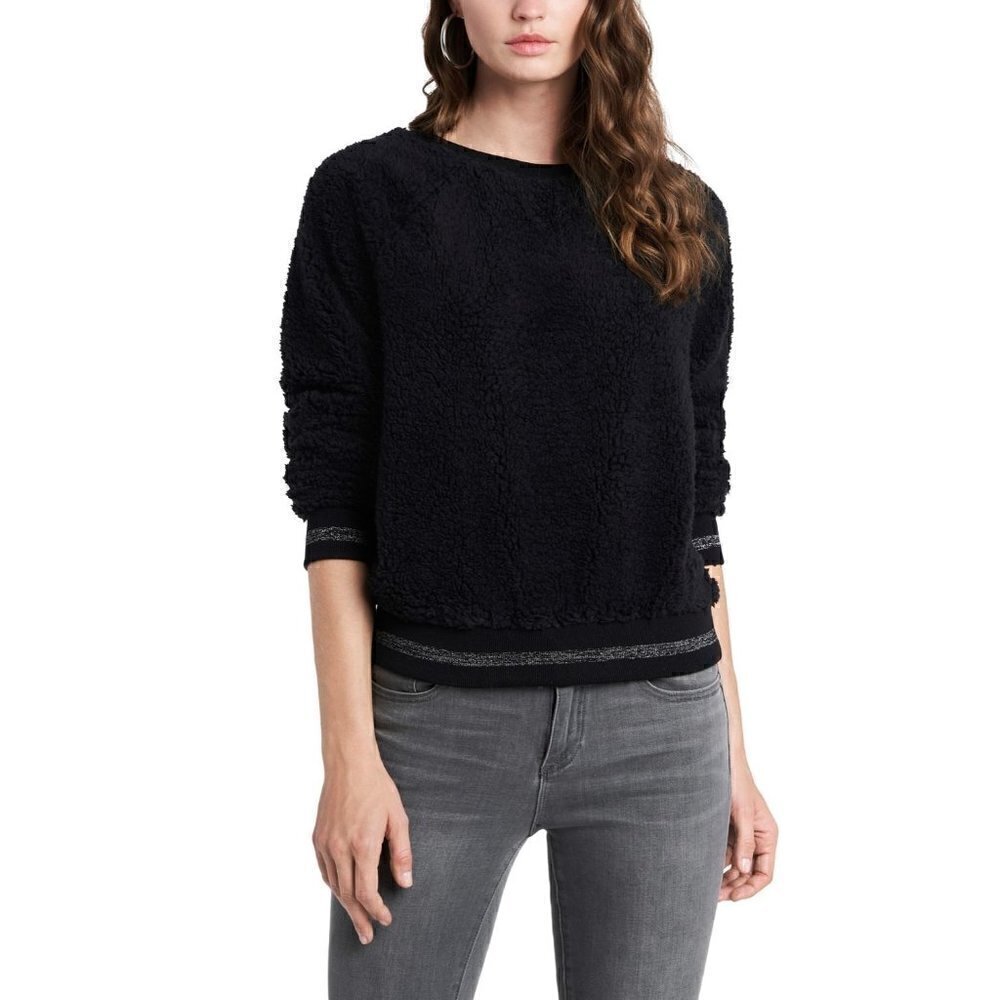 1.STATE Teddy Long Sleeve Crewneck Pullover, Size Medium - Black